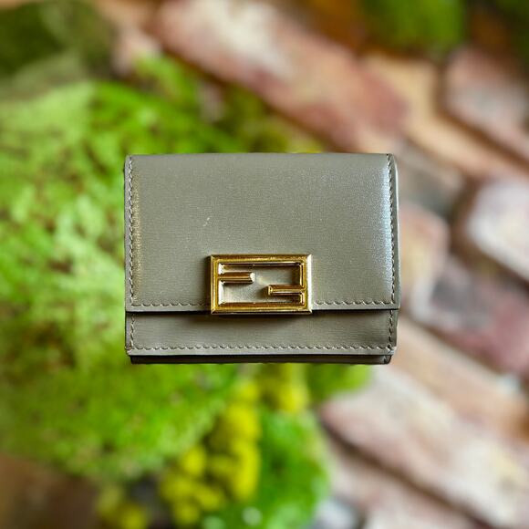 FENDI FF Micro Trifold Dove Gray Wallet - Picture 1 of 7